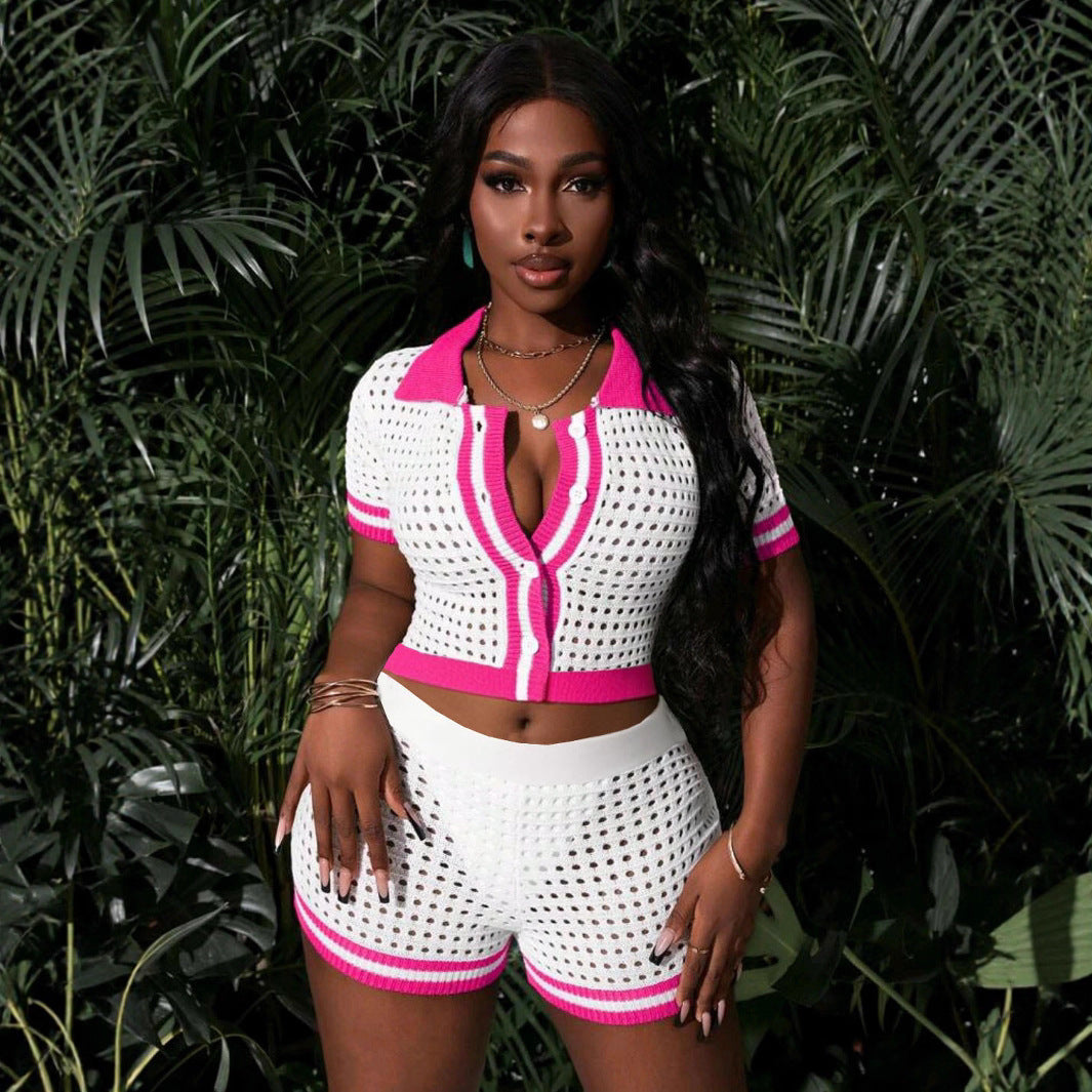 Women's Sexy Knitted Shorts Set For Ladies