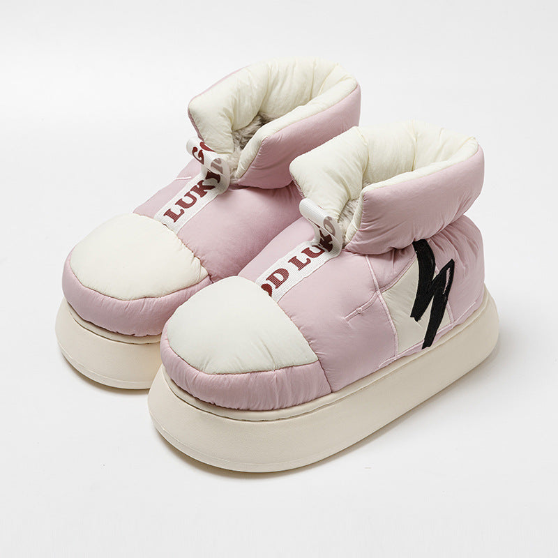 Heel Wrapped Cotton Slippers Women's Plush Warm Thick Soles Are Anti-skid
