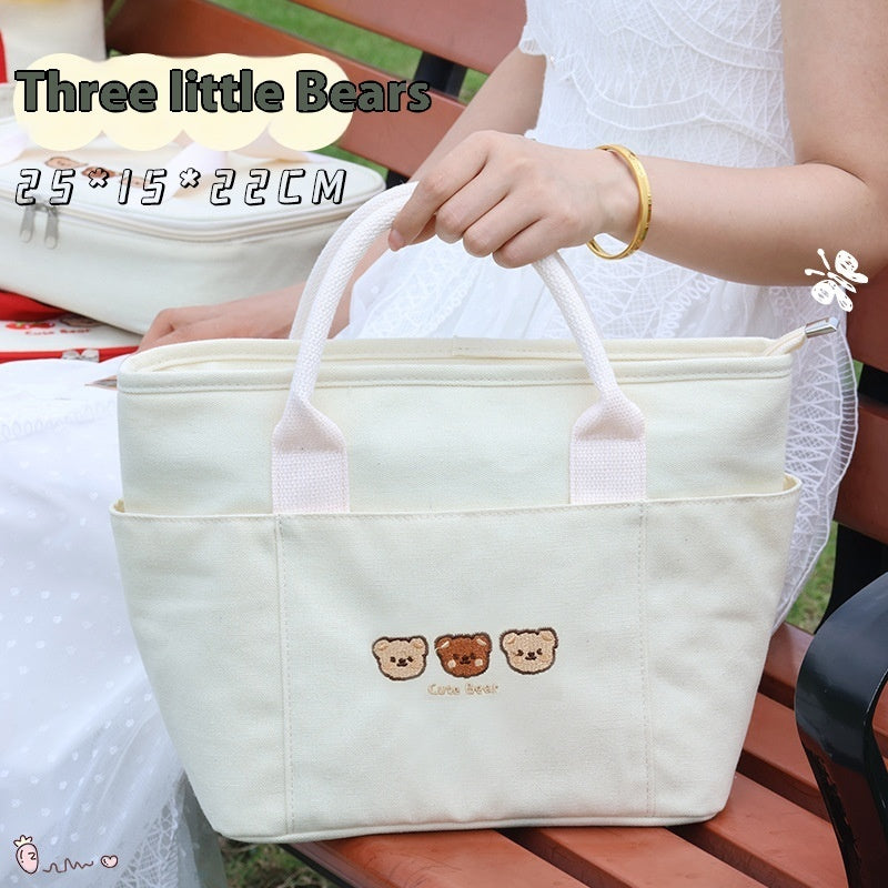 Cherry Bear Good-looking Lunch Box Bag Portable Office Worker Large Capacity Storage Bag