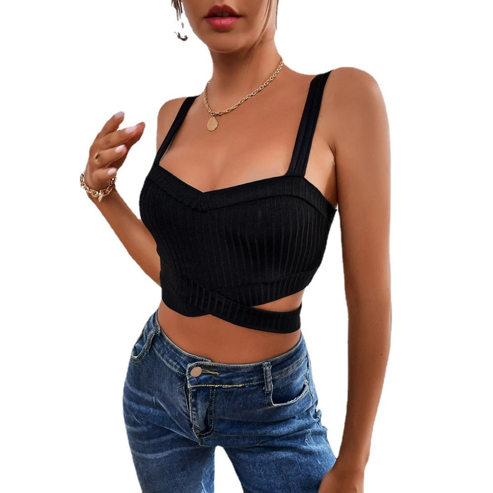Sexy Women's Slim-fit Solid Color Sleeveless Top With Cut-out Details