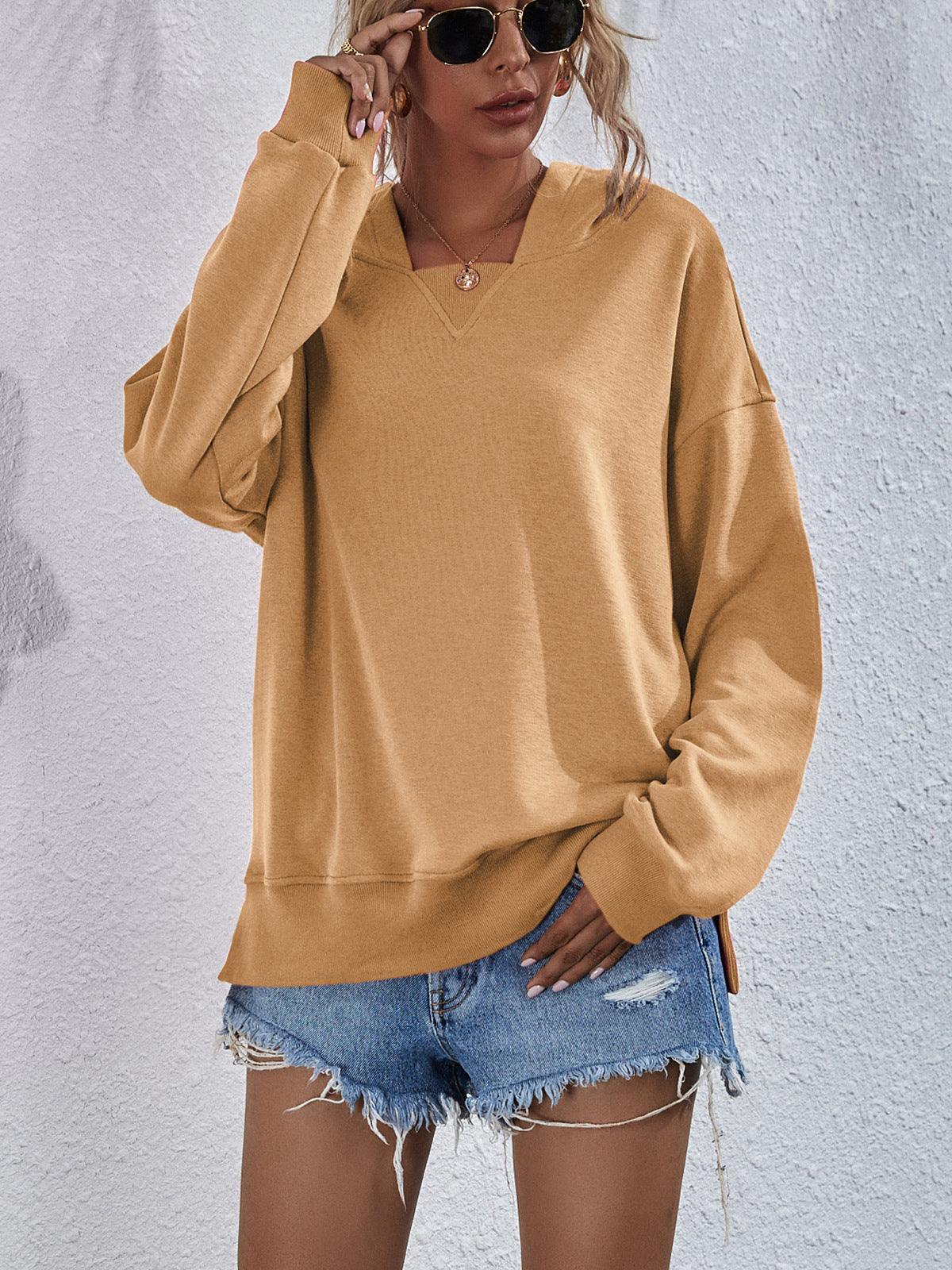 Women's Fleece-lined Hooded Casual Loose Sweater