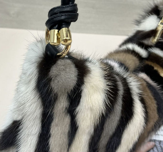 Handheld Plush Baguette Real Fur Bag