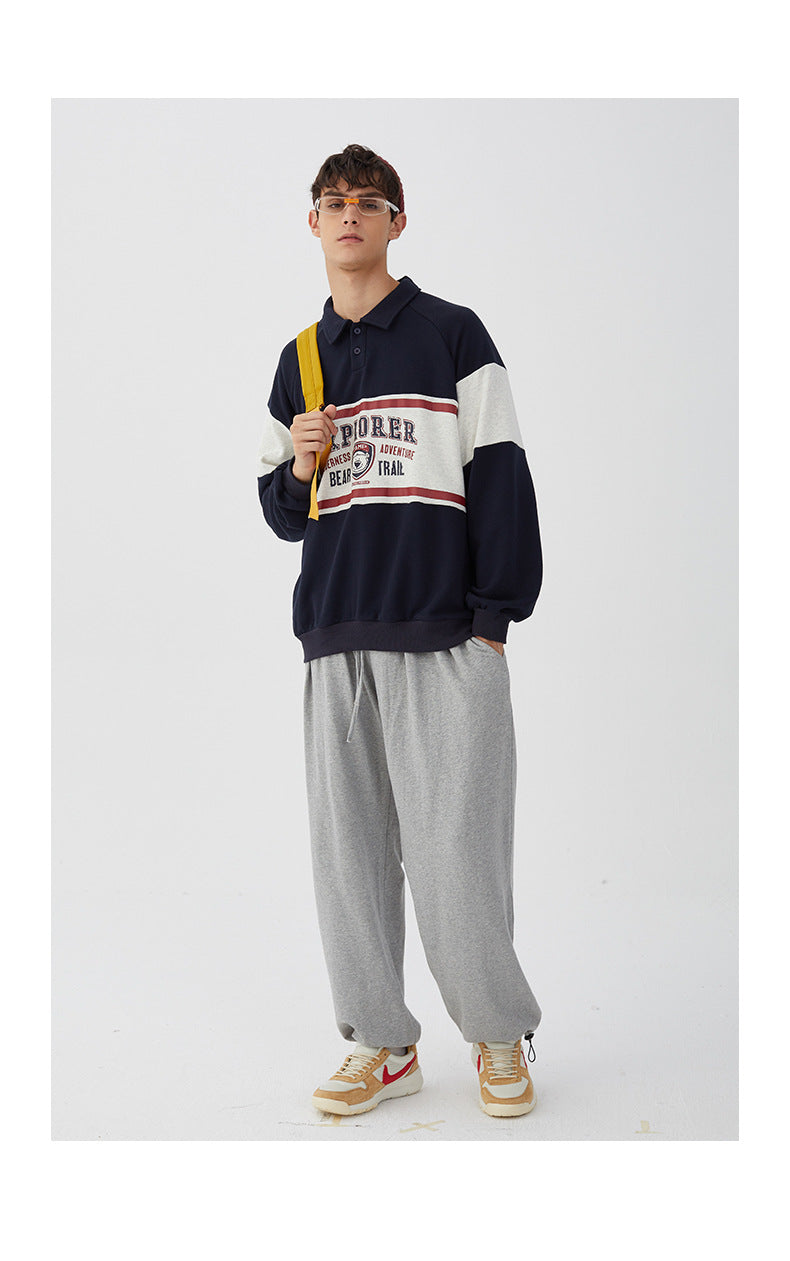 College Loose Couples Versatile Polo Collar Sweatshirt