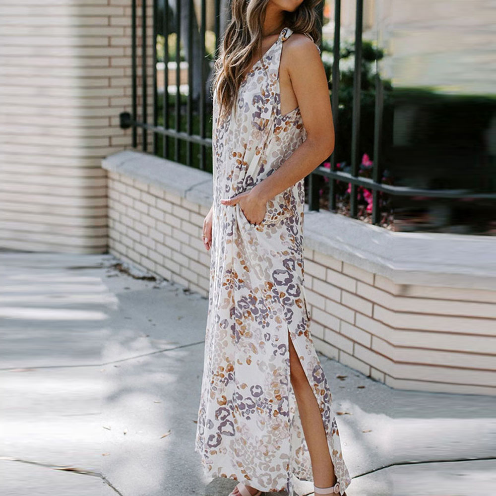 Leisure And Wild Plant Print Deep V Sling Fairy Skirt