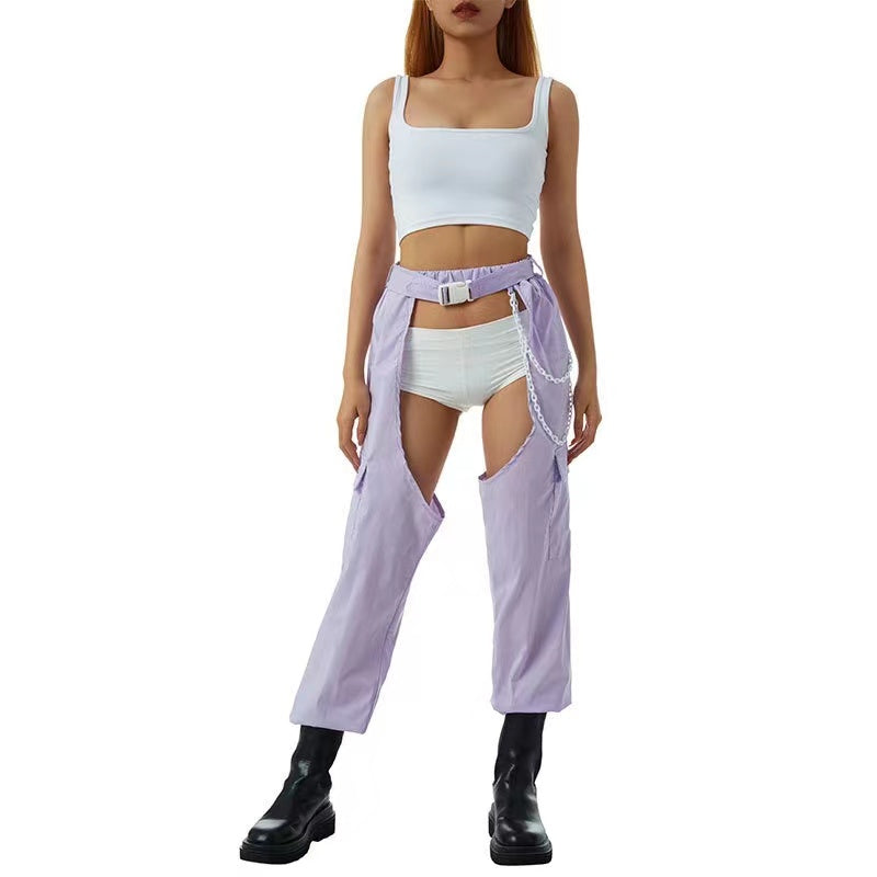 Women's Casual Leg Belt And Chain Work Trousers