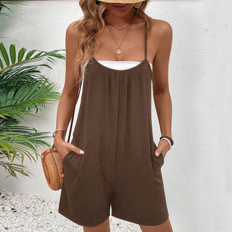Women's Solid Color Jumpsuit Shorts
