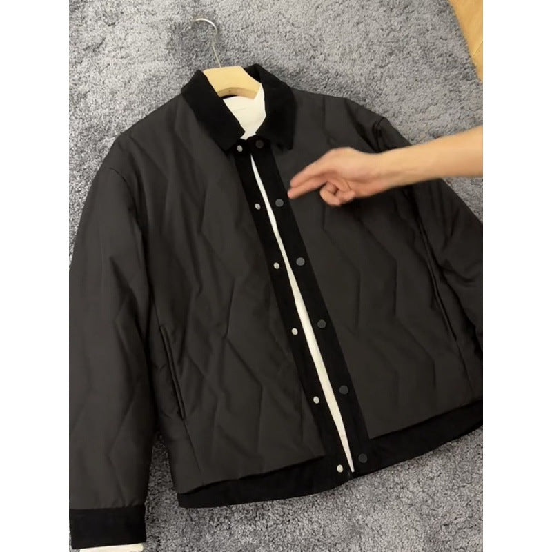 Men's Winter Lapel Color Matching Casual Cotton-padded Coat