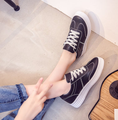 New Spring Thick White Shoes Casual Shoes Female Korean Female Leather Shoes Solid Platform Shoes