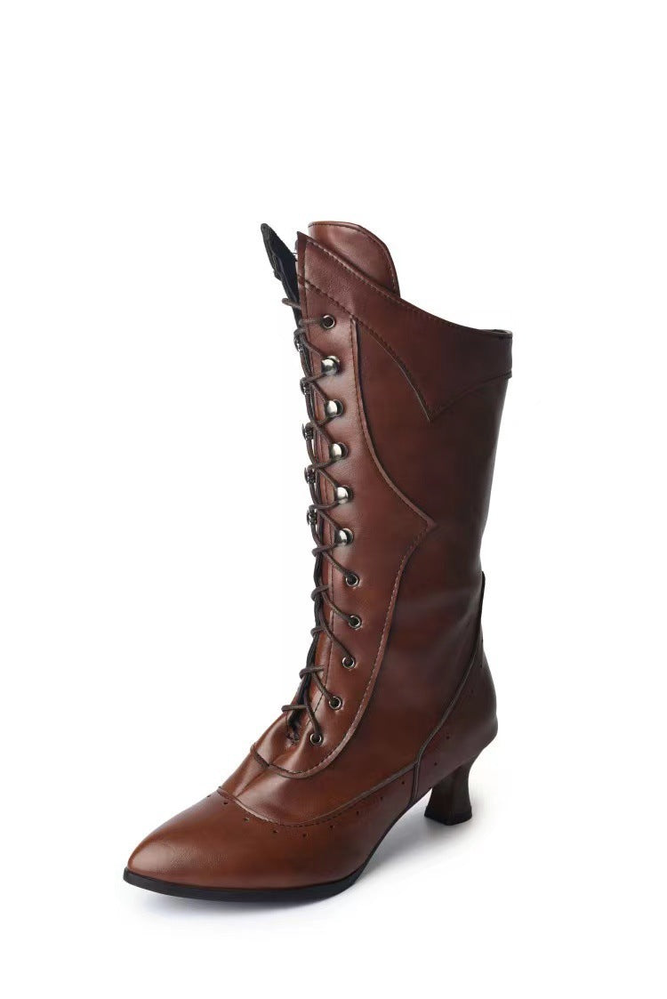 Lace-up Martin Boots Wine Cup Heel Round Toe Large Size Women's Boots