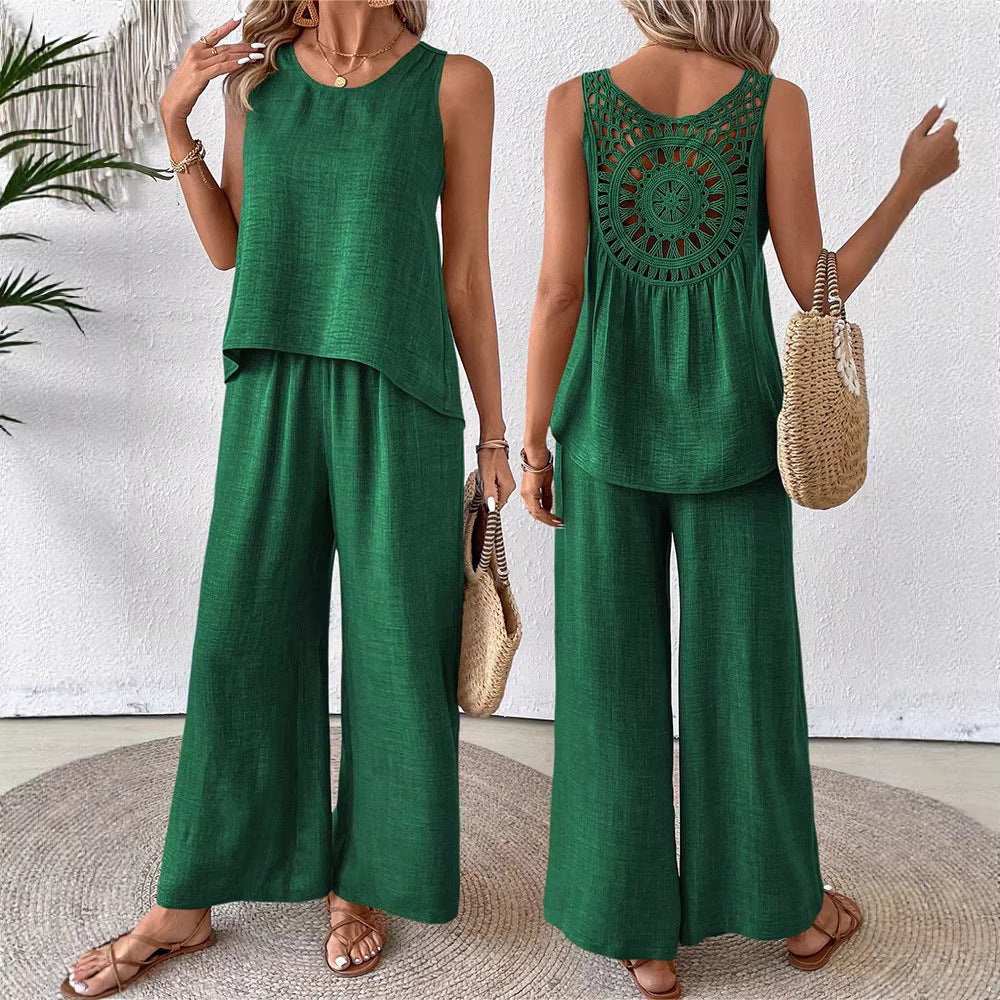 Casual Chic Elegant Floral Set With Hollow-Out Back
