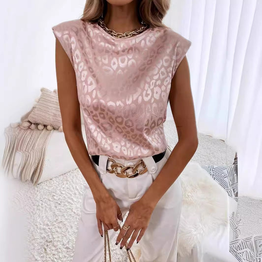 Womens Relaxed-fit Satin Short-sleeve Top