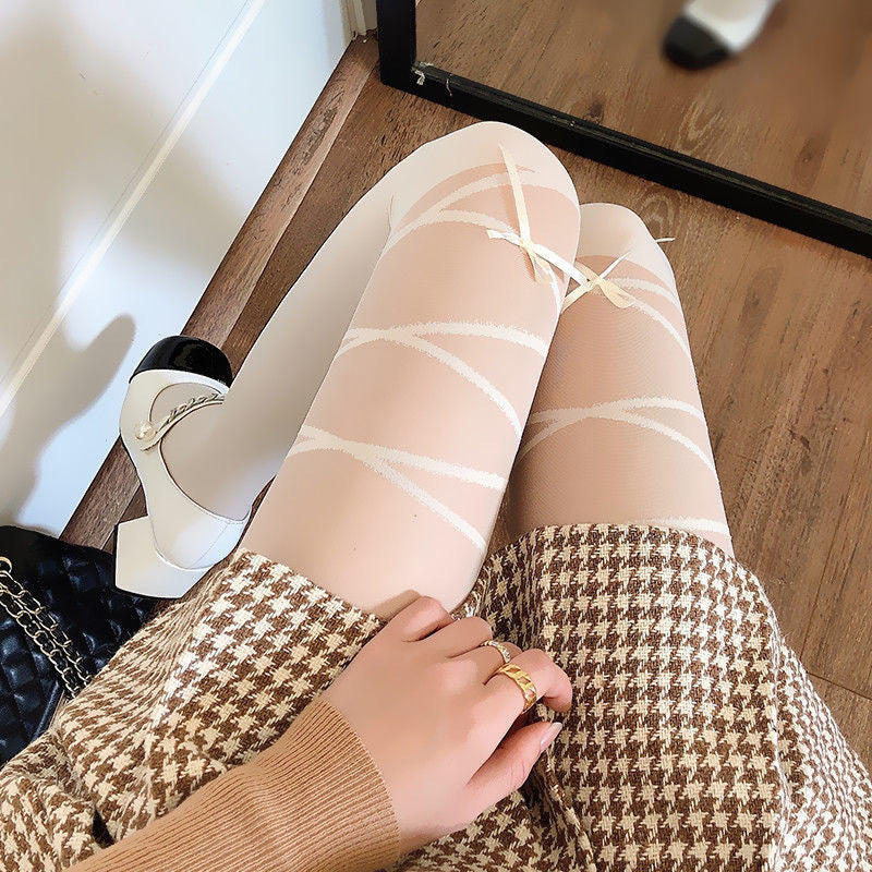 Japanese Style Cross Bow Velvet Stitching Pantyhose