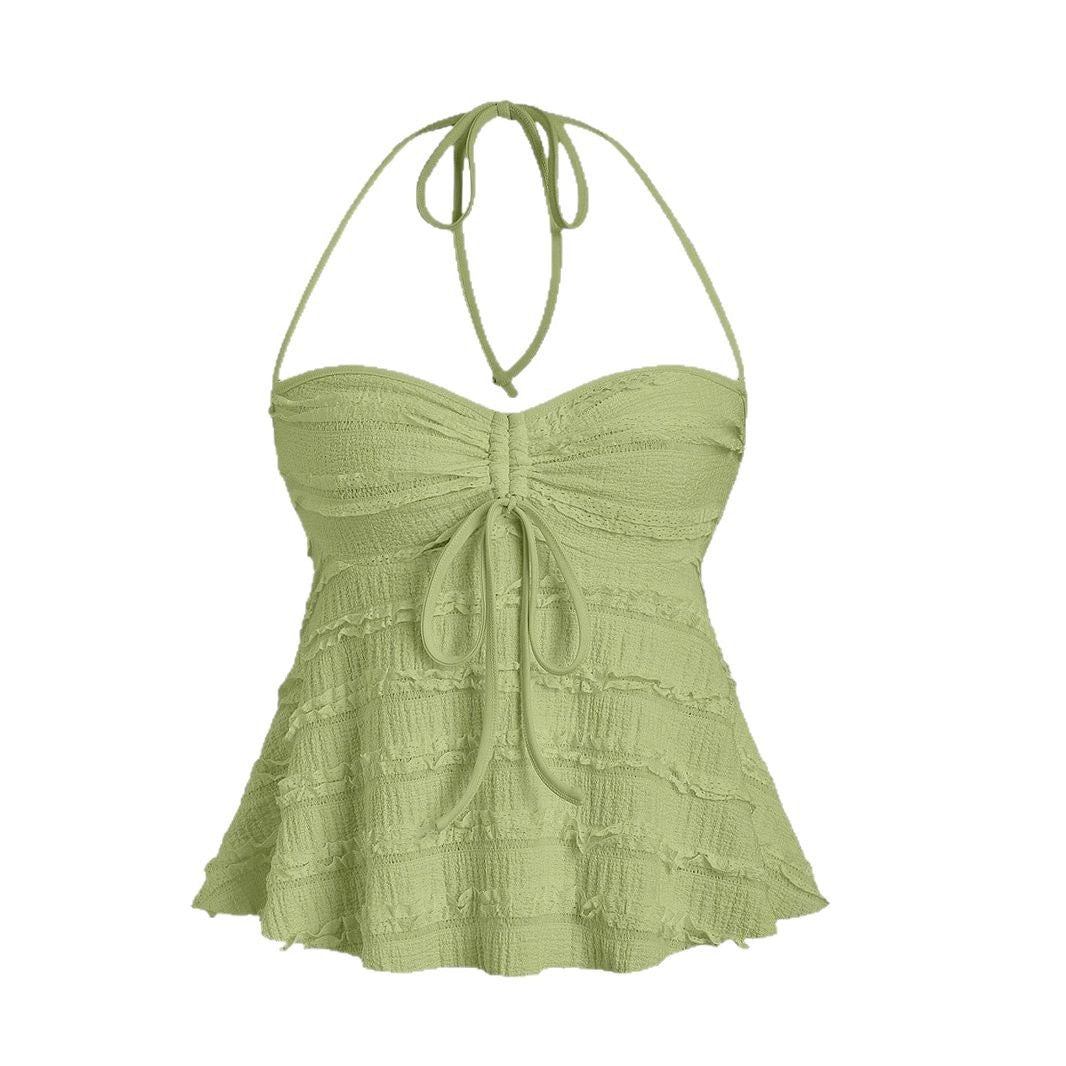 Women's Solid Color Casual Irregular Lace Up Halterneck Vest