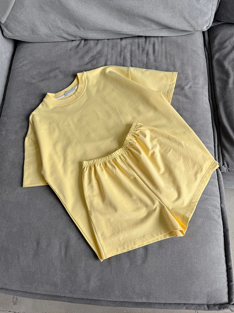 Casual Short-Sleeve Crew-Neck Top And Shorts Two-Piece Set