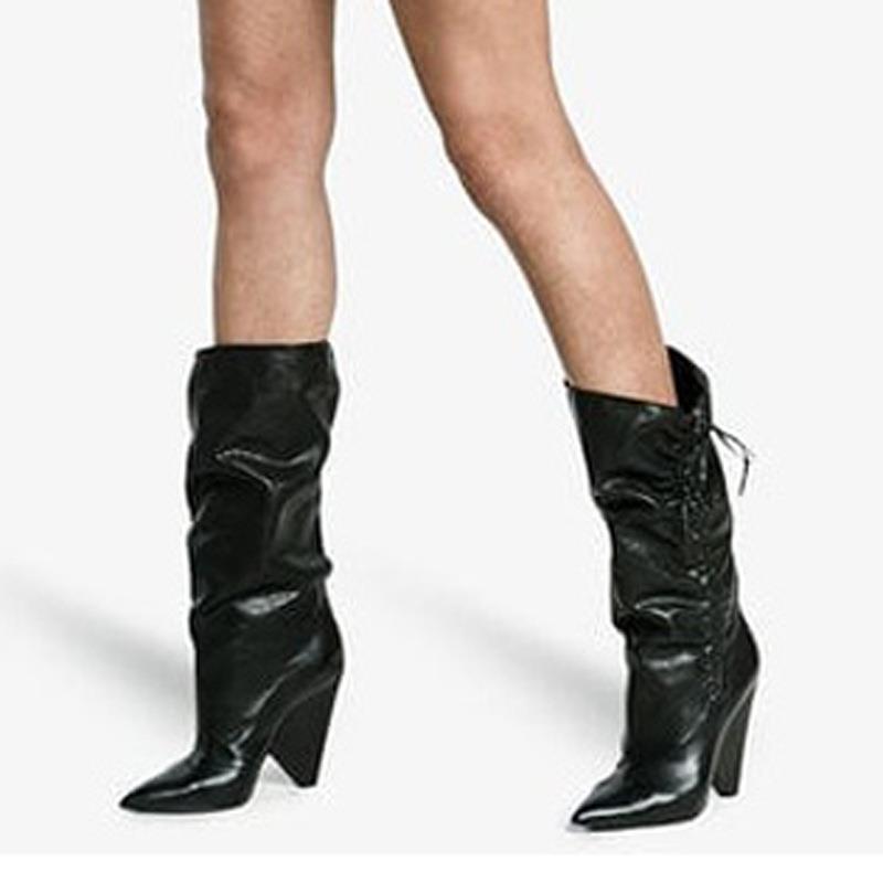 Tapered Heel High Top Martin Boots Pleated Lace Ladies