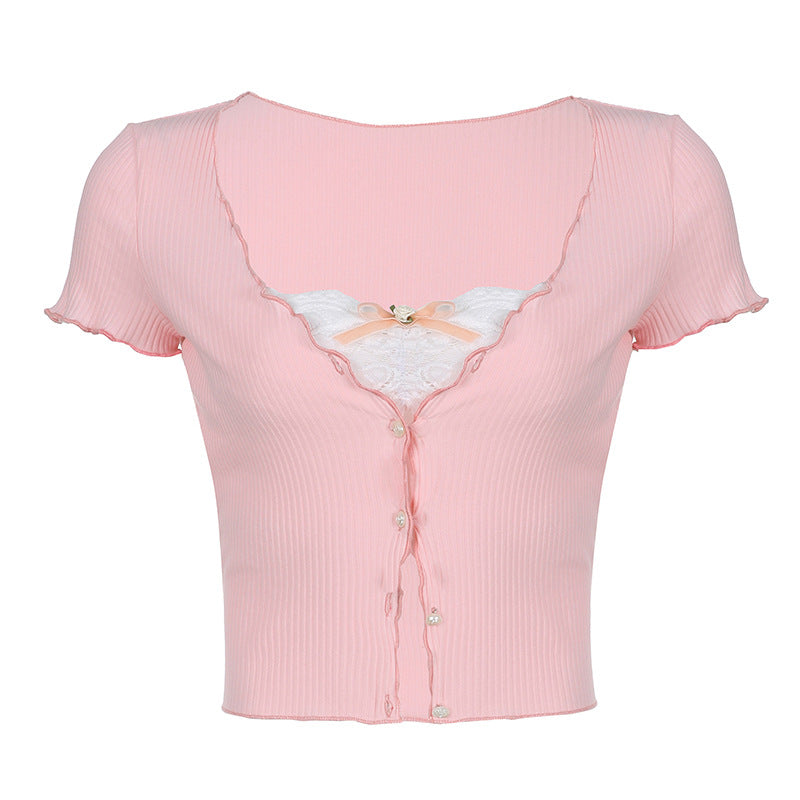 Slim Fitting V-neck Lace Top Cardigan