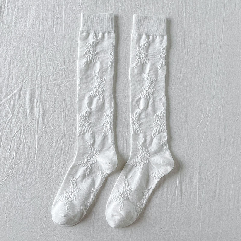 Calf Socks Diamond Grid Vertical Strip Net Stockings Hollow Retro Lolita Spring And Summer Thin Long Tube