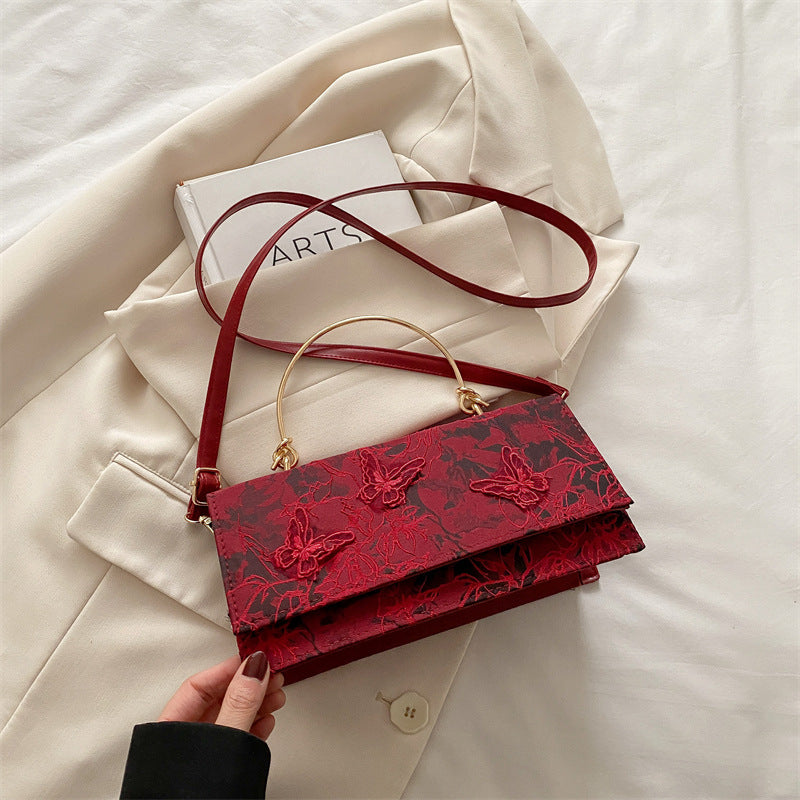 Broderet Sommerfugl Crossbody Bærbar Skuldertaske Firkantet