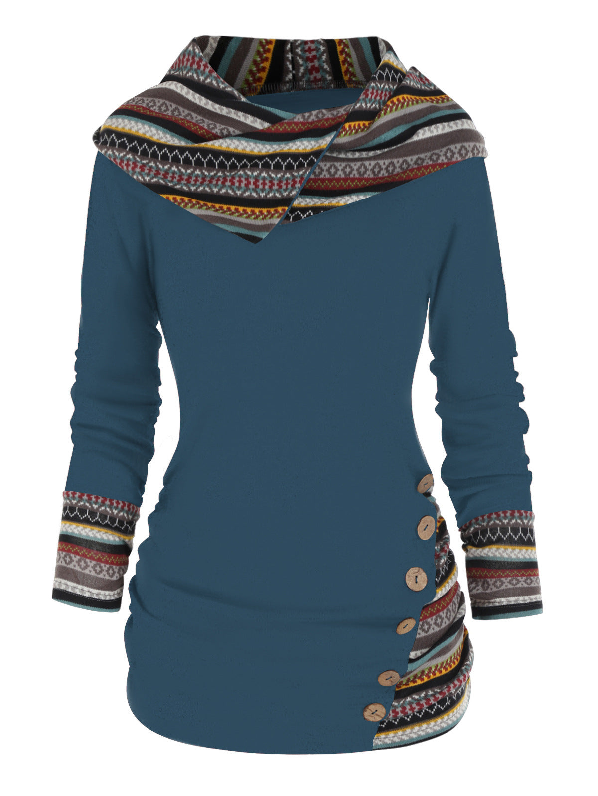 Tribal Geometric Pattern Plaid Patchwork Beanie Jacket