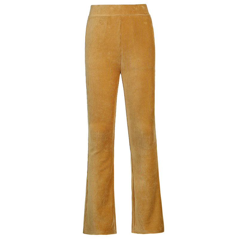 Women's High Waist Pockets Loose And Slim Corduroy Casual Trousers
