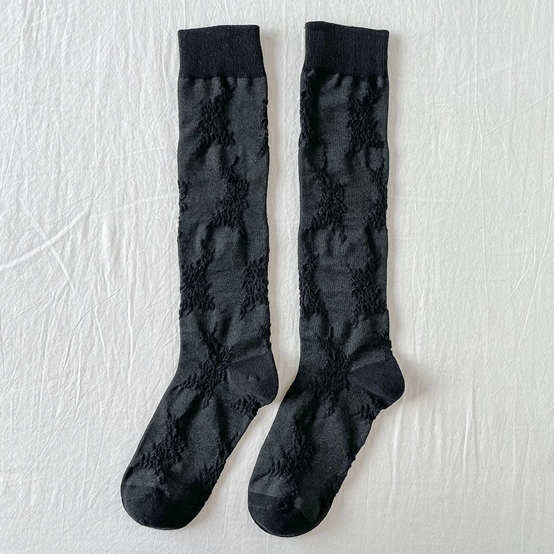 Calf Socks Diamond Grid Vertical Strip Net Stockings Hollow Retro Lolita Spring And Summer Thin Long Tube