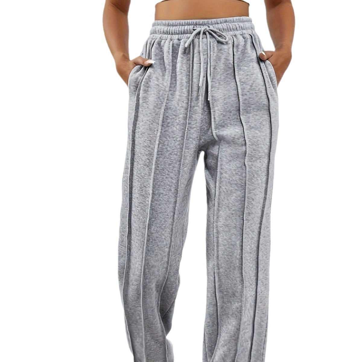 Gray Sweatpants Women's High Waist Wide Leg Loose