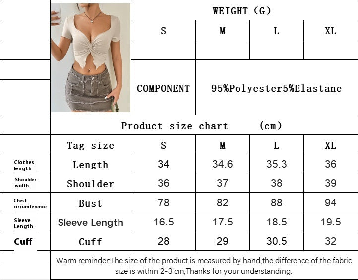 Women's Knitted Fabric Hot Girl Design Chest Twist Pleated Deep V Top