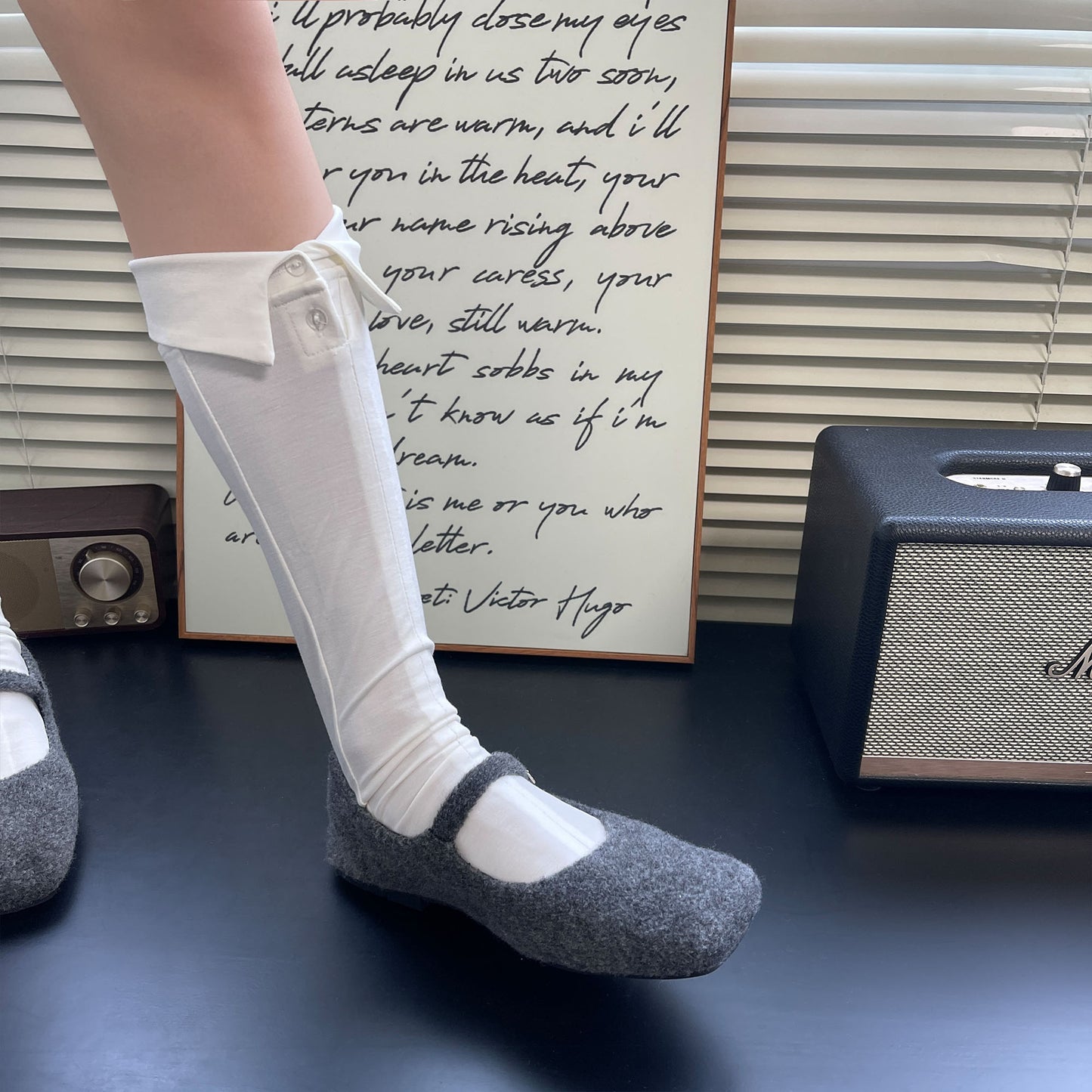 New Polo Collar Button Female Middle Tube Socks