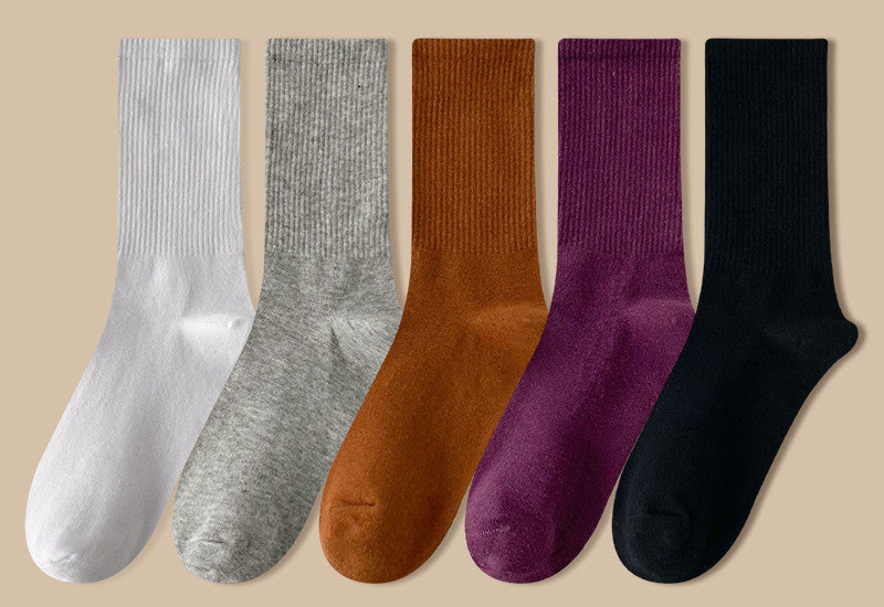 Solid Color Women's Mid Tube Socks Pure Cotton Tide Black