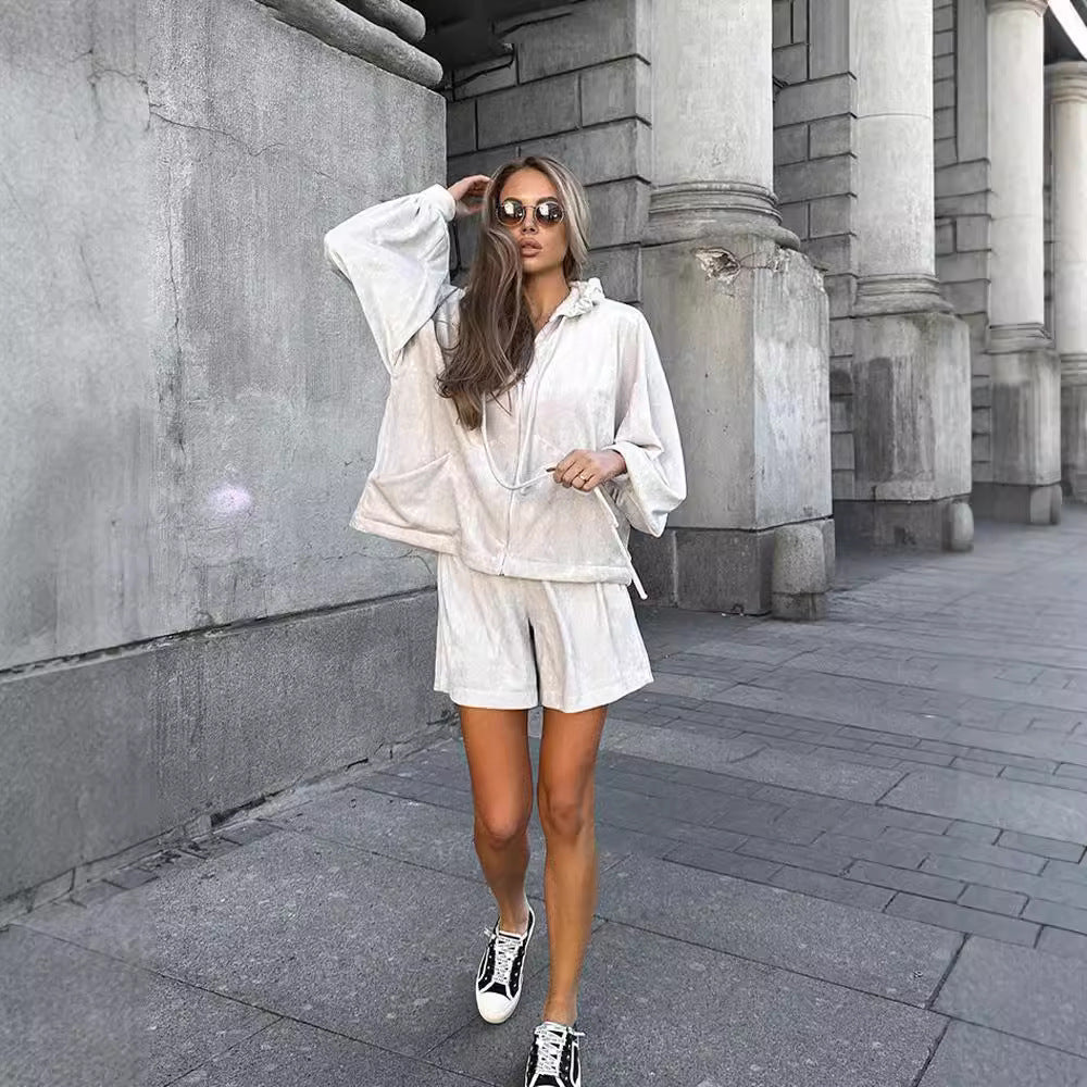 Sport Cardigan Women With Two-piece Suit Shorts