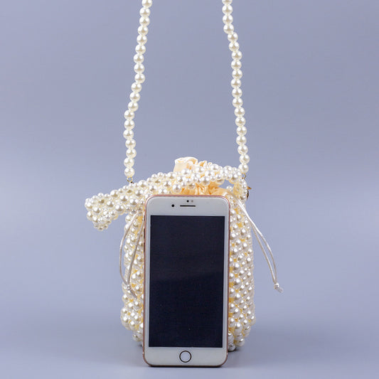 Women's Hand-woven Pearl Bucket Handbag