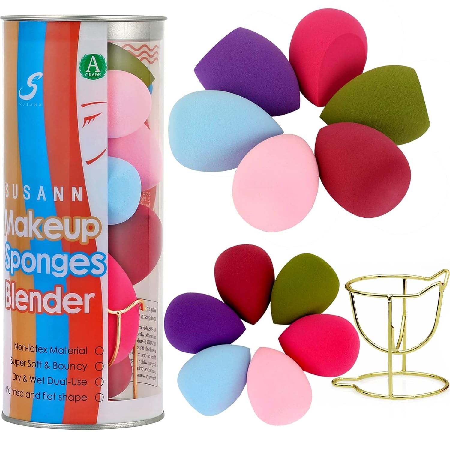 Makeup Sponge Blender Beauty Sponge Set 12Pcs and Beauty Foundation Sponge Blender Holder 1Pcs,Blending Sponges Cosmetic Puff Flawless for Cream, Liquid Foundation & Powder,Gift for Women