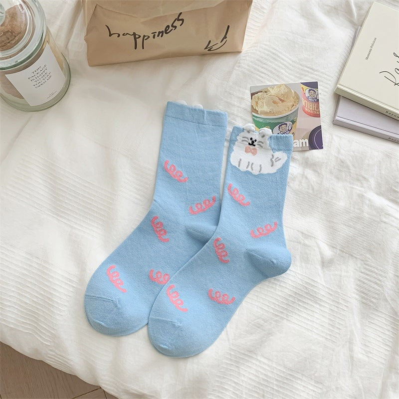 Polka-dot Color-blocked Boneless Cotton Socks