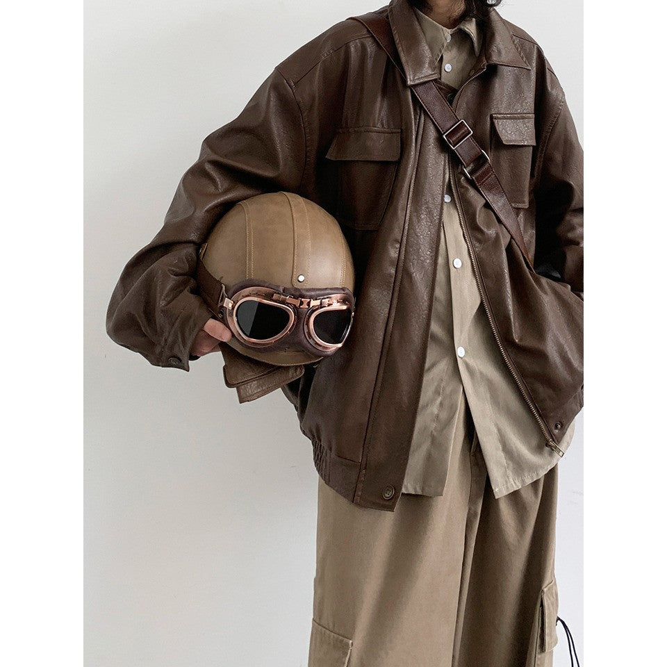 Stylish Neutral Brown Leather Jacket
