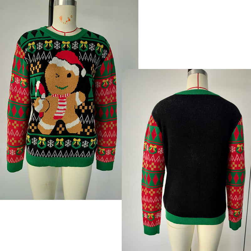 Cute Gingerbread Man Pullover Sweater For Women AutumnWinter Long Sleeve