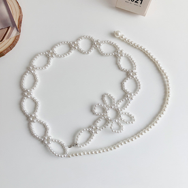 Women's One Flower Decorative Strap Pearl Waist Chain