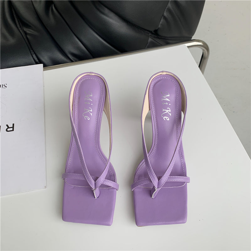 Flip-Flops Women's Outer Wear Square Toe Stiletto Sandals