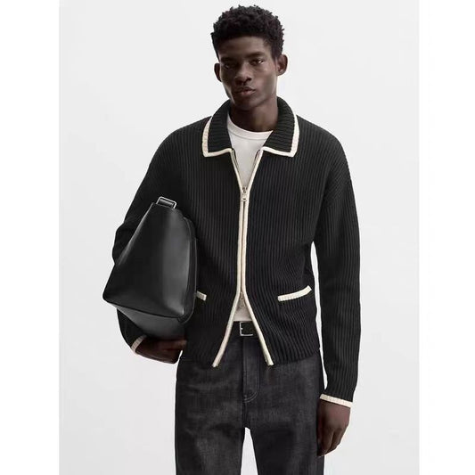 Contrast Color Fashion Zipper Sweater Men's Cardigan Jacket