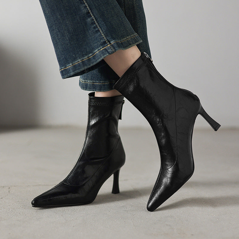 Womens Stylish Chic Ankle Boots With Zippers