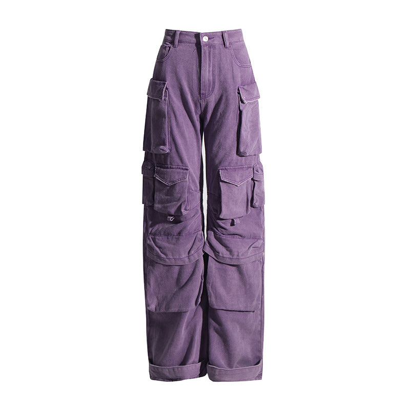 Women's High Waist Straight Cargo Jeans