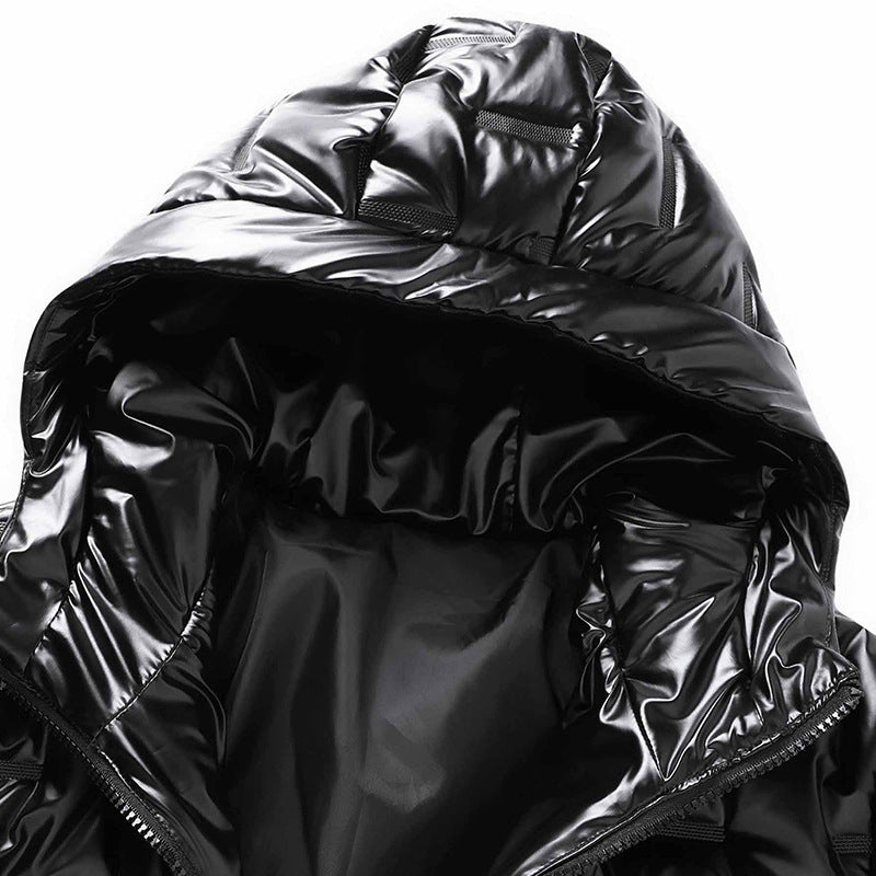 Men's Hooded Winter Slim-fit Youth Thick Casual Warm Glossy Cotton Coat