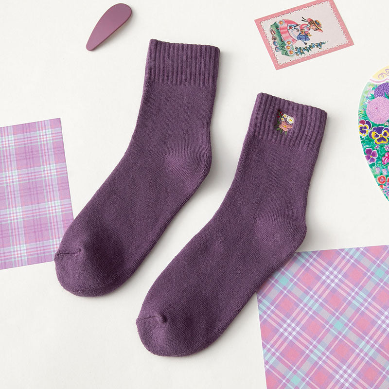 Female Female Middle Tube Cartoon Extra Thick Warm-keeping Socks