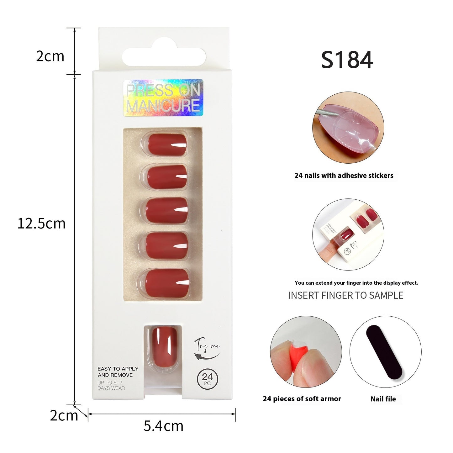 Short Square Head Solid Color Nail Stickers Finished Product 24 Pieces