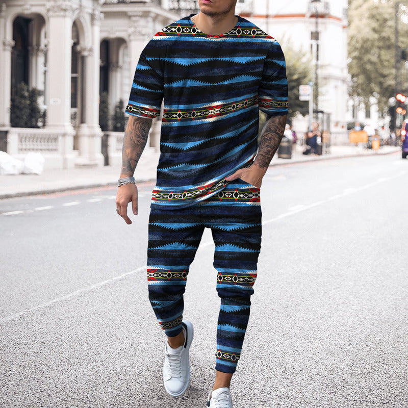 Fashion Sports Men Casual Short-sleeved T-shirt Trousers Suit
