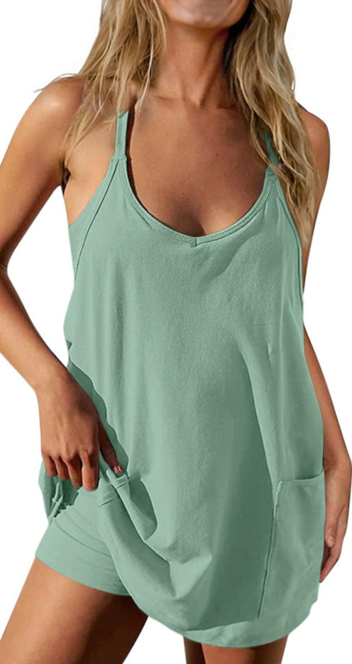 Tops With Narrow Straps One-piece Shorts Jumpsuit Casual Suit
