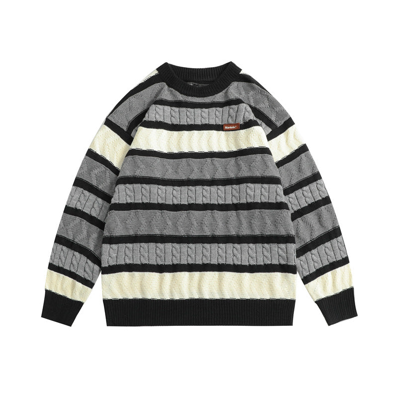 Japanese-style Retro Jacquard Contrast Color Striped Sweater