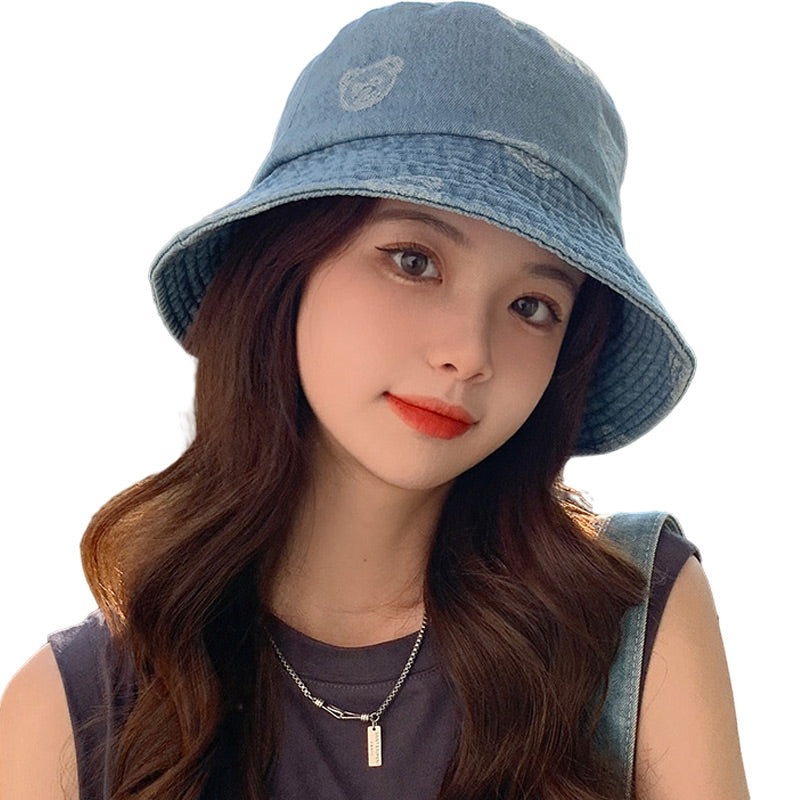 Denim Fisherman Hat Spring Bear Fashion Student Korean Style Sunshade