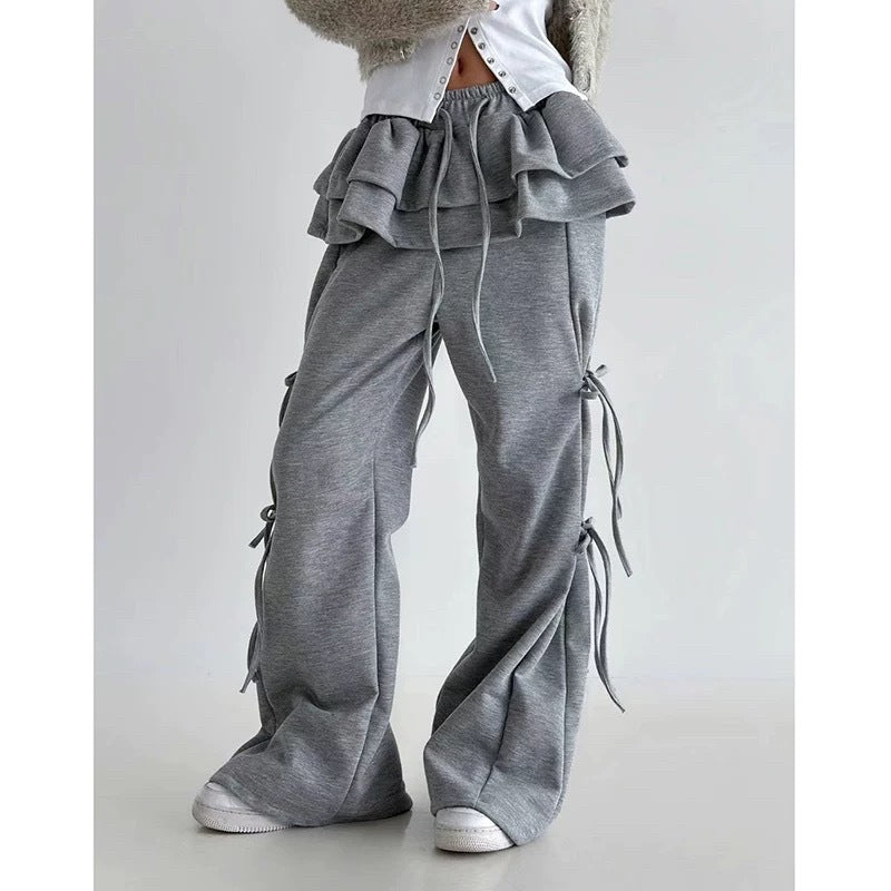 Sweet Lace Skirt Lace-up Wide-leg Pants