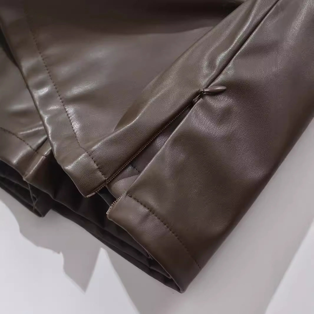 Low Waist Mini Zipper PU Leather Hip Skirt