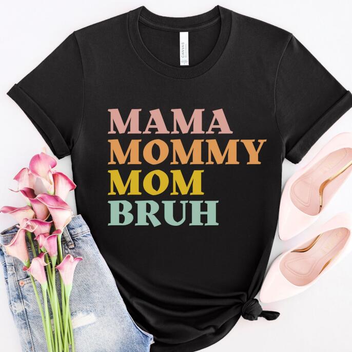 European And American Cute Mom Style Shirt Printed Casual Round Neck Short Sleeves